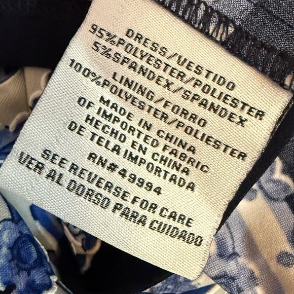 R & M Richards Plus Size Printed Blouson A-Line Dress White/Denim Sz 20W - Picture 9 of 10